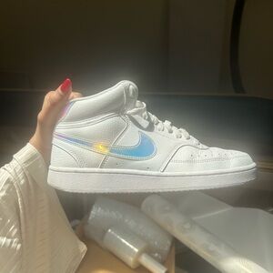 Nike White Sneakers with Blue Swoosh